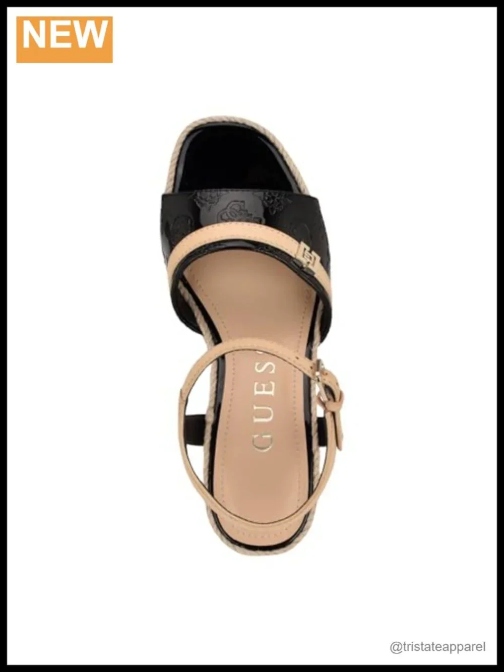 Faux Patent Leather Platform Espadrille Wedge Sandal Buckle Ankle Strap